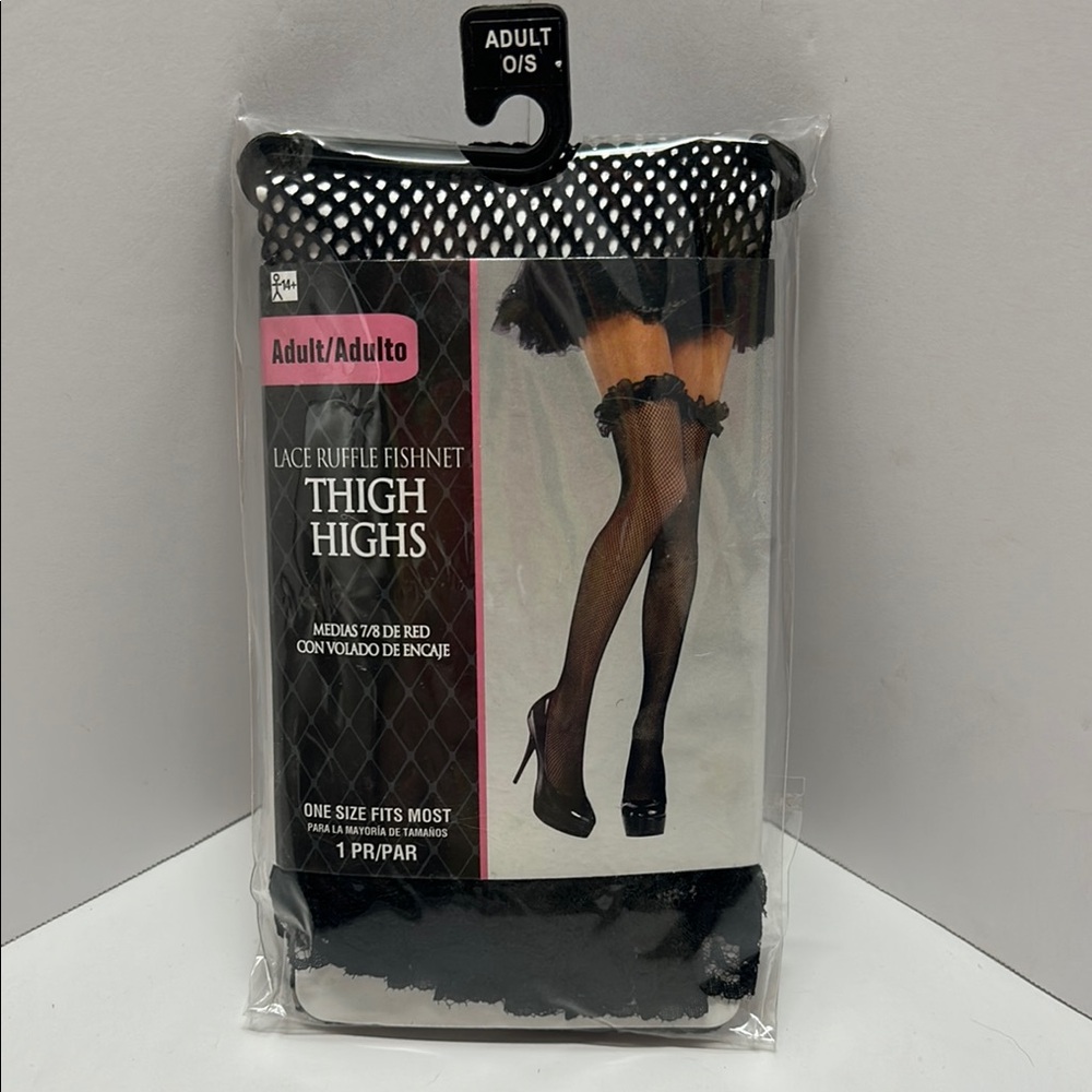 Party City Black Lace Ruffle Fishnet Thigh Highs